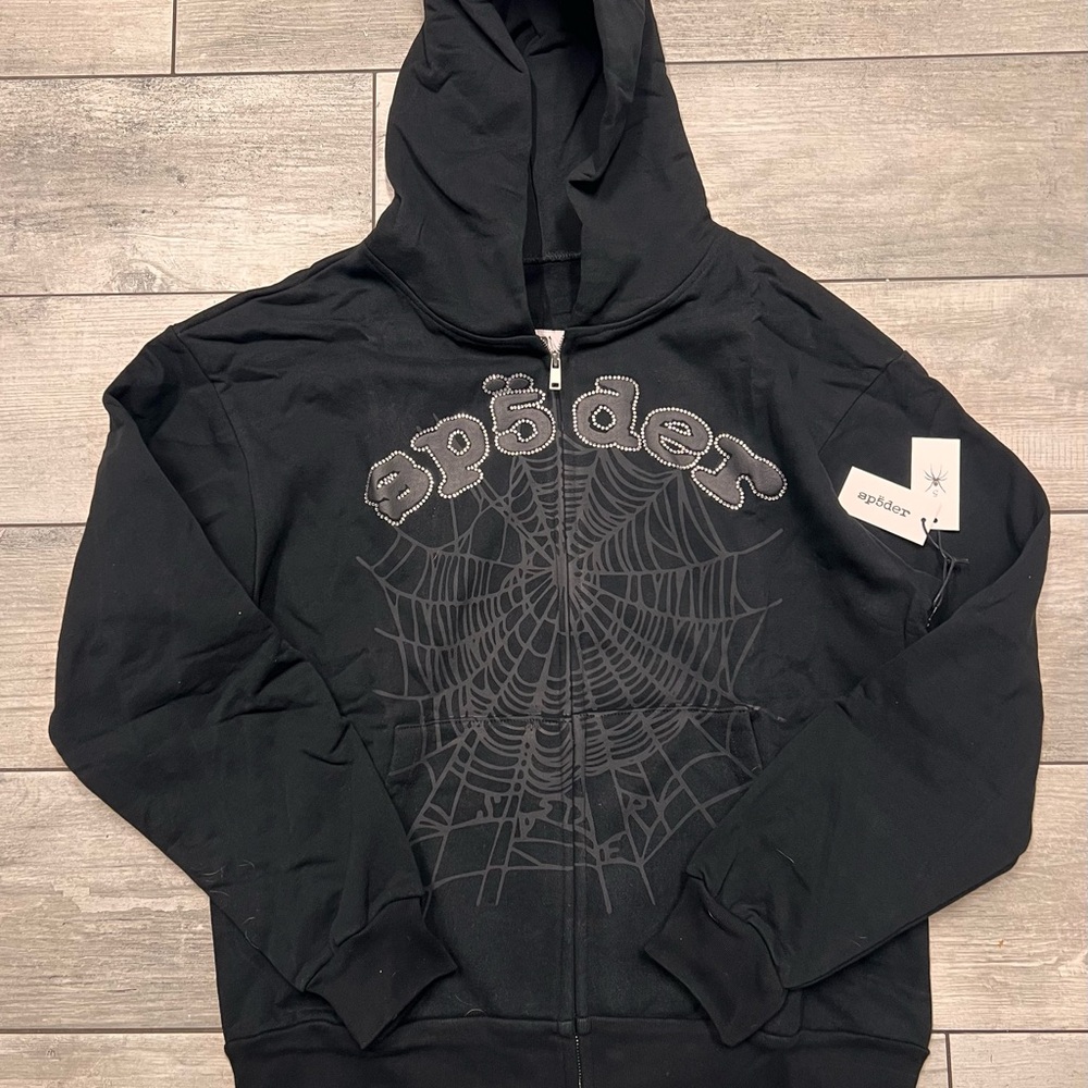 Spyder Black Hoodie with Silver Web Design